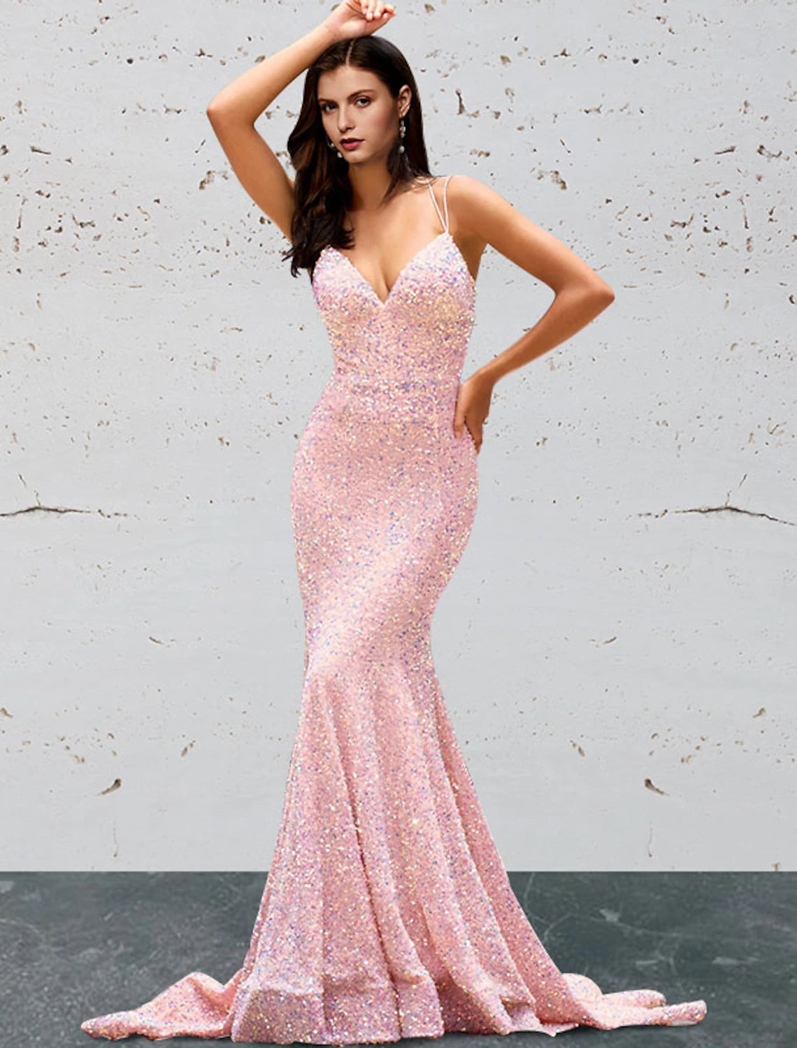 Wholesale  Mermaid / Trumpet Prom Dresses Open Back Dress Prom Sweep / Brush Train Sleeveless Sweetheart Sequined Backless with Sequin